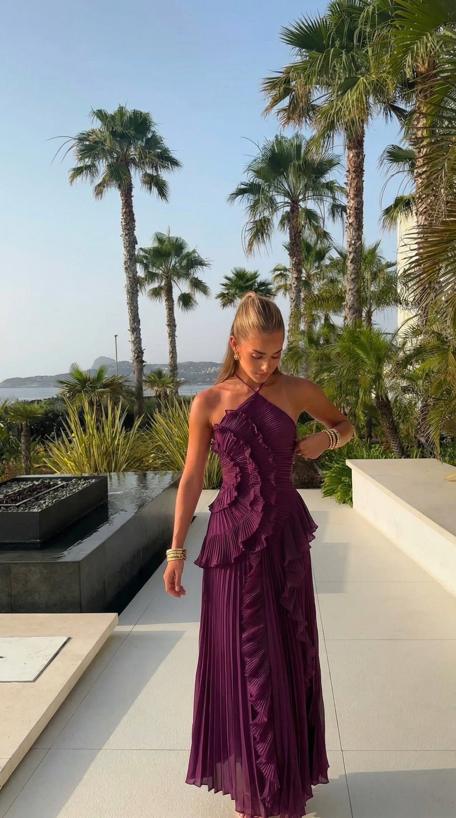 Emma | Women's Pleated Halter-Neck Ruffle Maxi Dress - product image 22