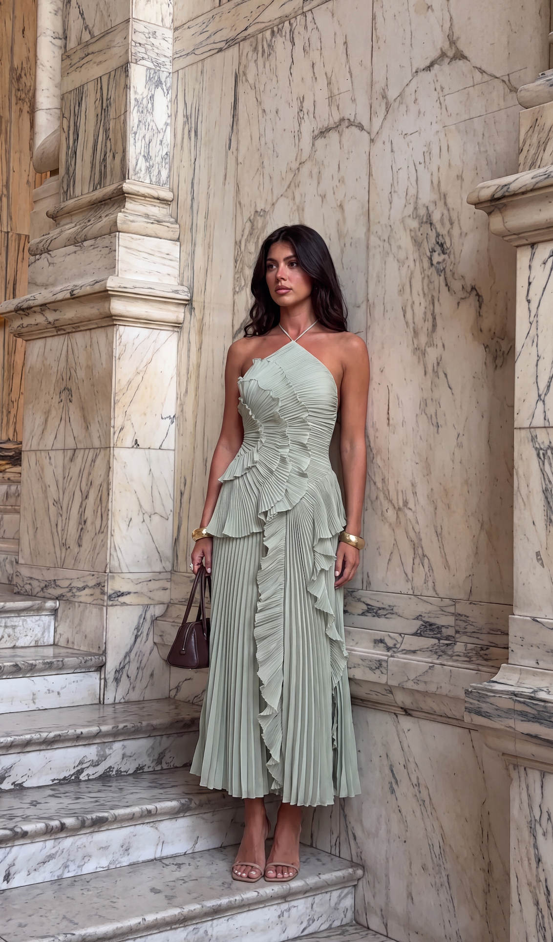 Emma | Women's Pleated Halter-Neck Ruffle Maxi Dress - product image 26