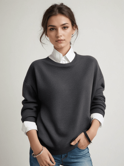 Lunirel women's soft sweater with a cozy fit, featuring a round neckline and long sleeves, perfect for casual wear.