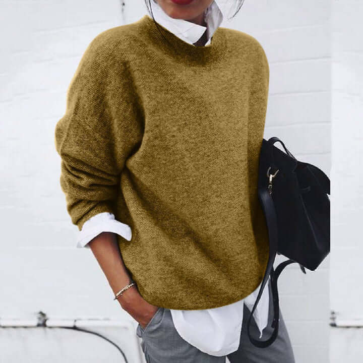 Lunirel women's soft sweater with a cozy hood, featuring a relaxed fit and knit texture, perfect for casual wear.