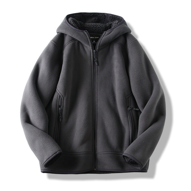 Gray Jack Hafford Creston Fleece Hoodie displayed on a hanger with a front view, showcasing its soft fleece material and casual style.