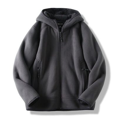 Gray Jack Hafford Creston Fleece Hoodie displayed on a hanger with a front view, showcasing its soft fleece material and casual style.