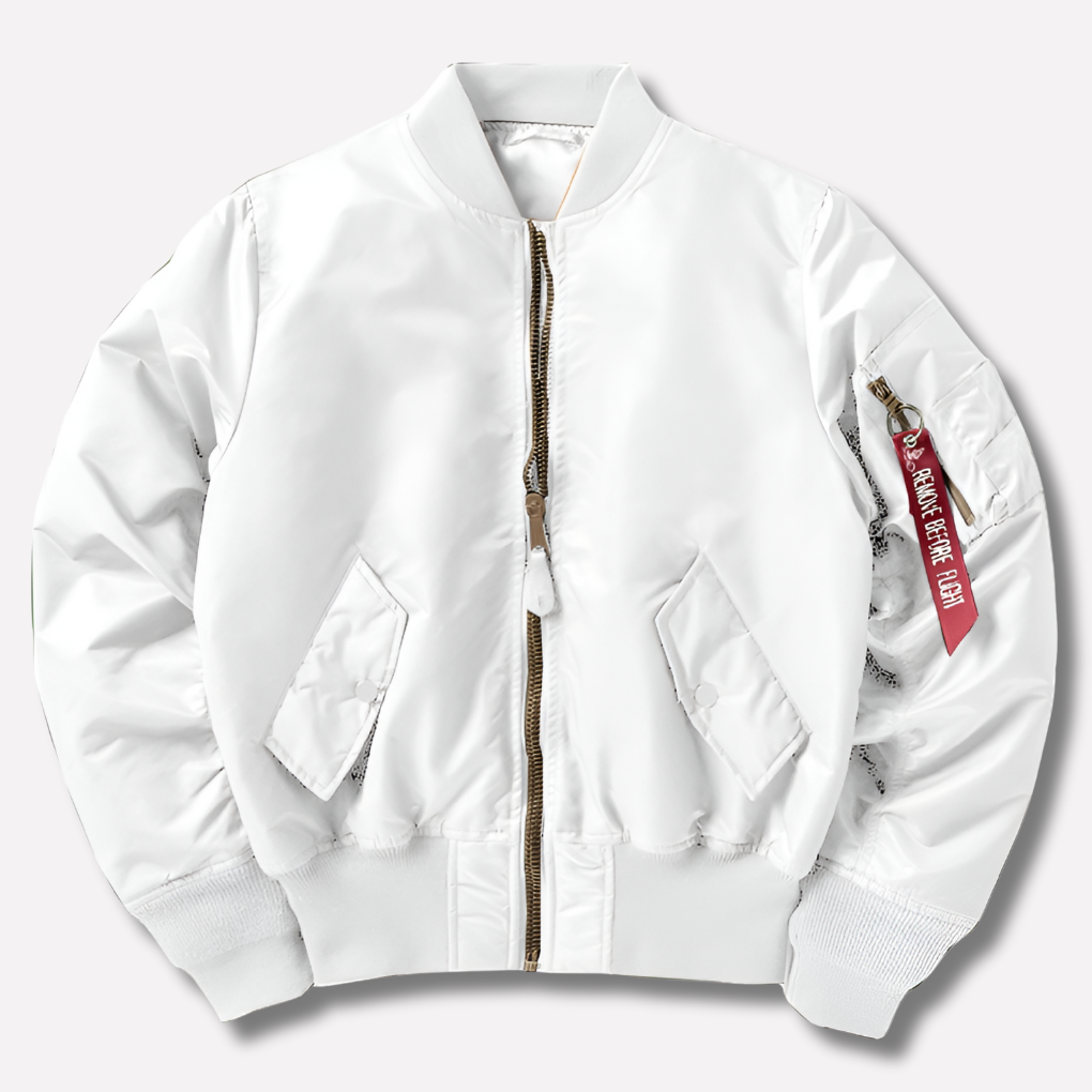 Beckmiller women’s unisex classic bomber jacket in black, featuring a zip front, ribbed cuffs, and a stylish, versatile design.