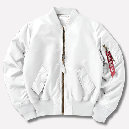 Beckmiller women’s unisex classic bomber jacket in black, featuring a zip front, ribbed cuffs, and a stylish, versatile design.