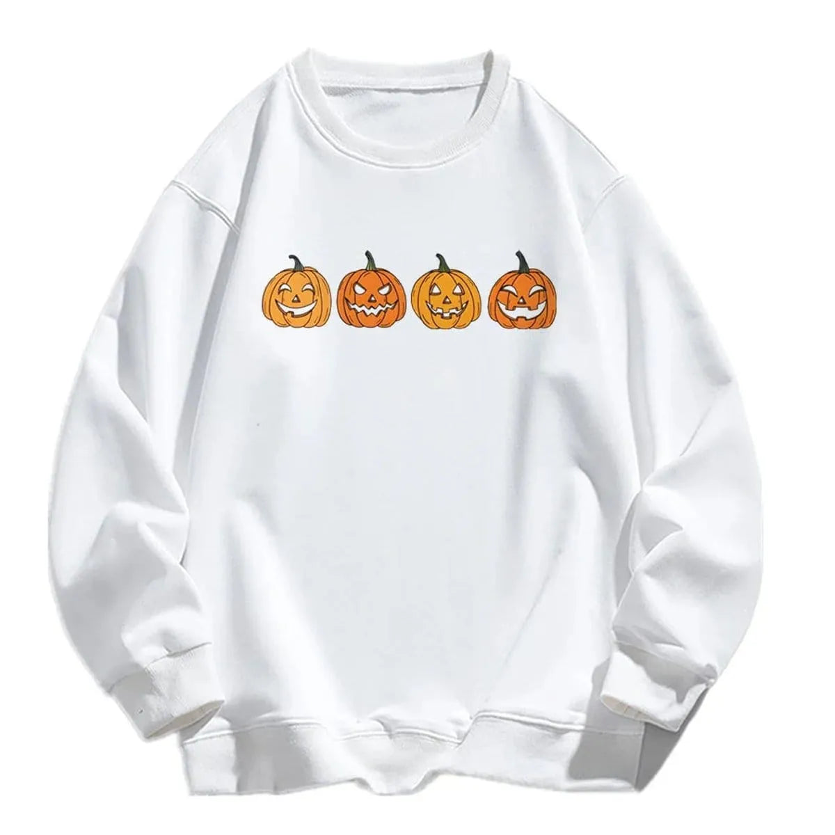 Homixa women's Halloween sweatshirt featuring a festive Jack-o-Lantern graphic on a cozy crewneck sweatshirt.