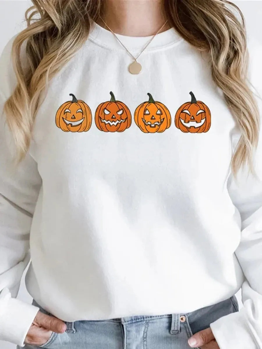 Women's Halloween sweatshirt by Homixa featuring a festive Jack-o-Lantern graphic on a cozy crewneck sweatshirt.