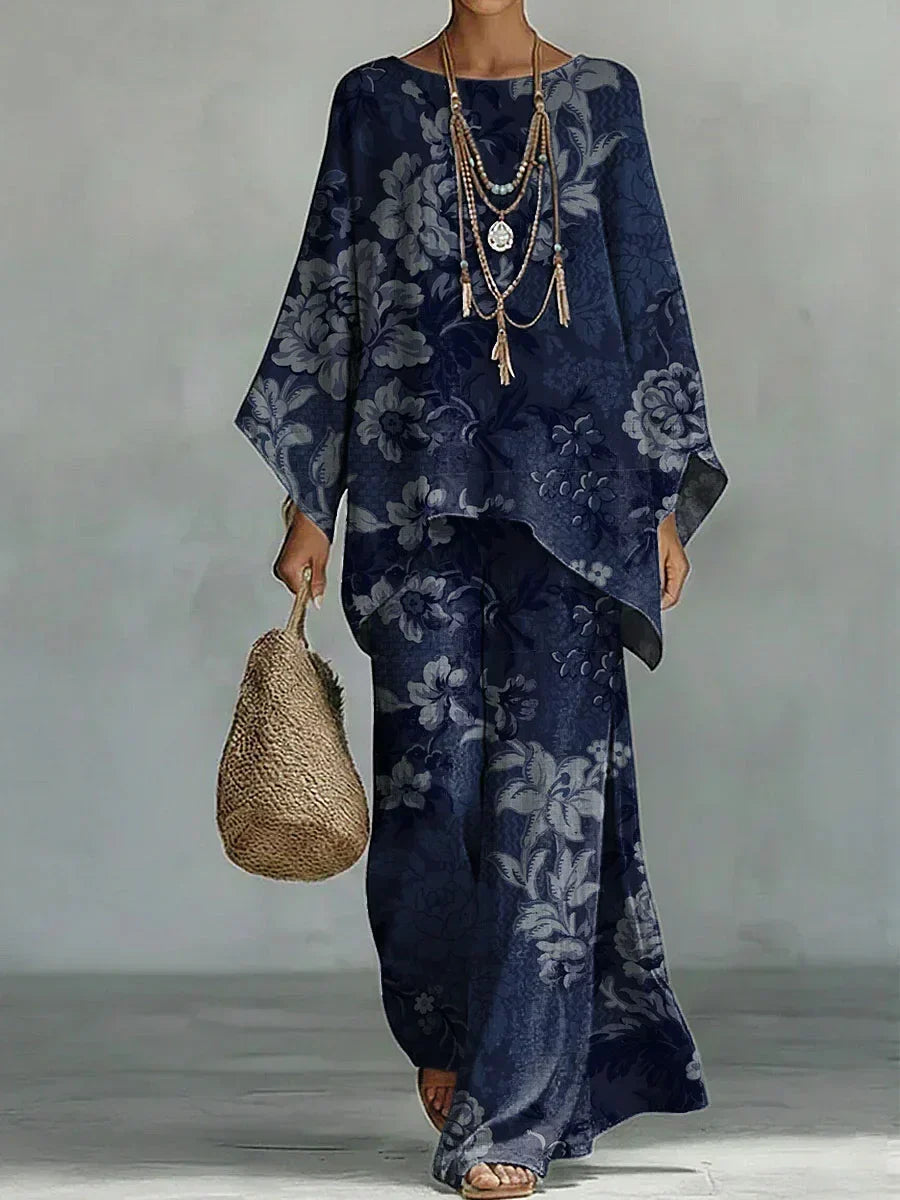 Hélène | Women's Floral Cape Top & Wide-Leg Pant Set - product image 1