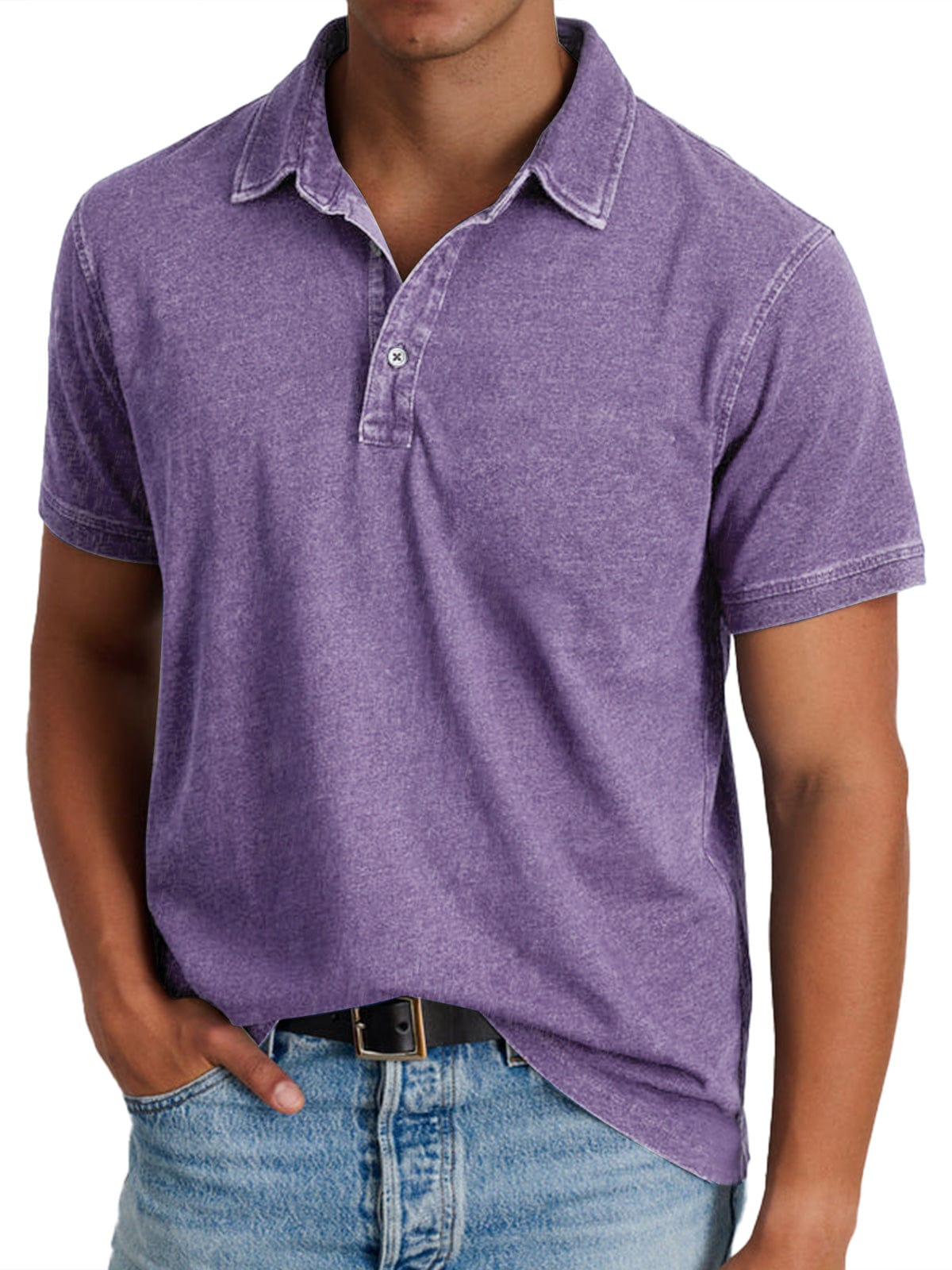 Homixa Ashton men's classic polo shirt displayed on a hanger, featuring a collar, short sleeves, and a casual fit.