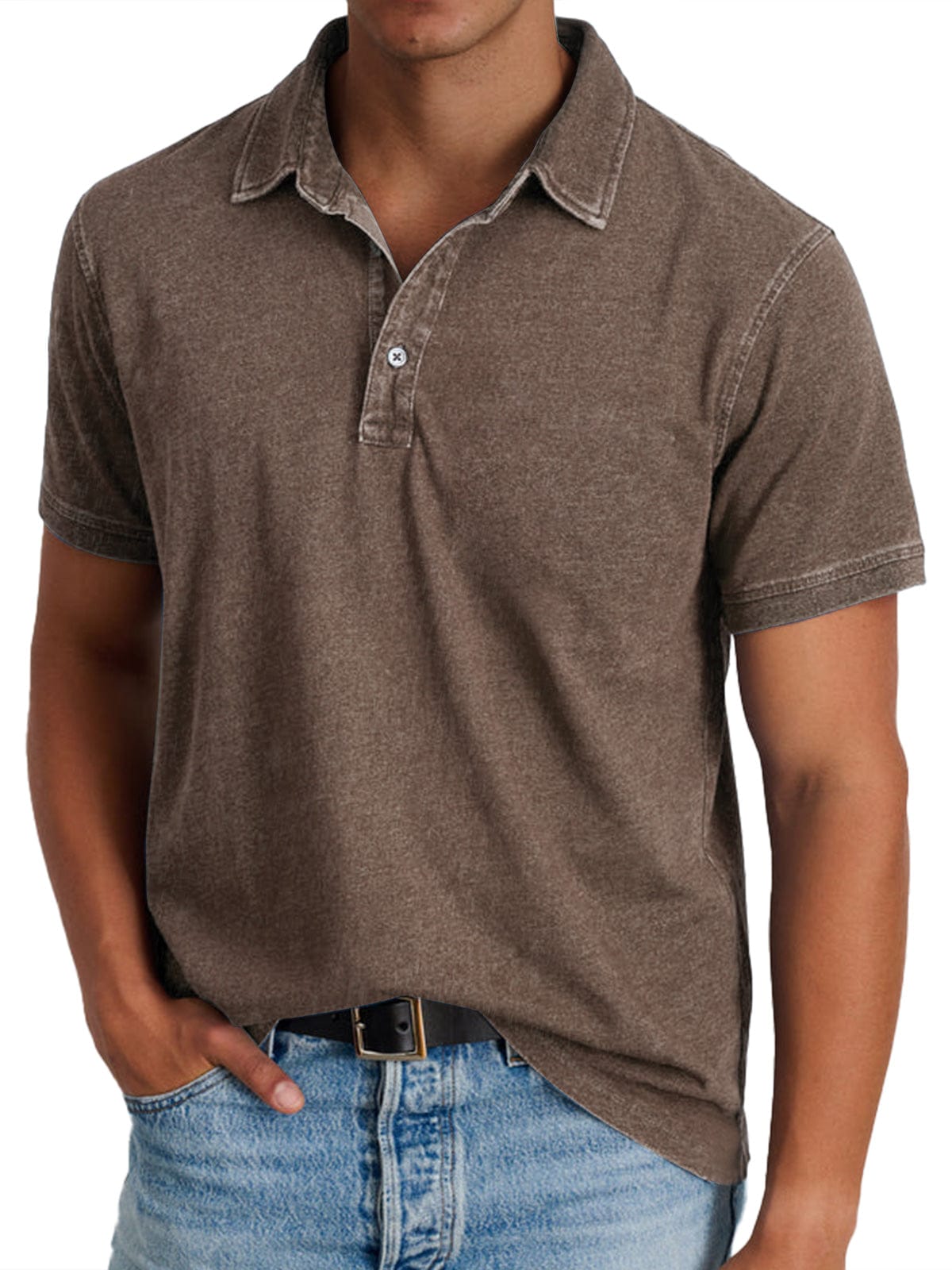 Homixa Ashton men's classic polo shirt, navy blue with collar and short sleeves, displayed on a hanger.