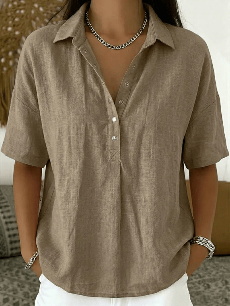 Homixa Avery women's relaxed collared shirt, soft fabric, button-up style, with a classic collar and casual fit, perfect for everyday wear.