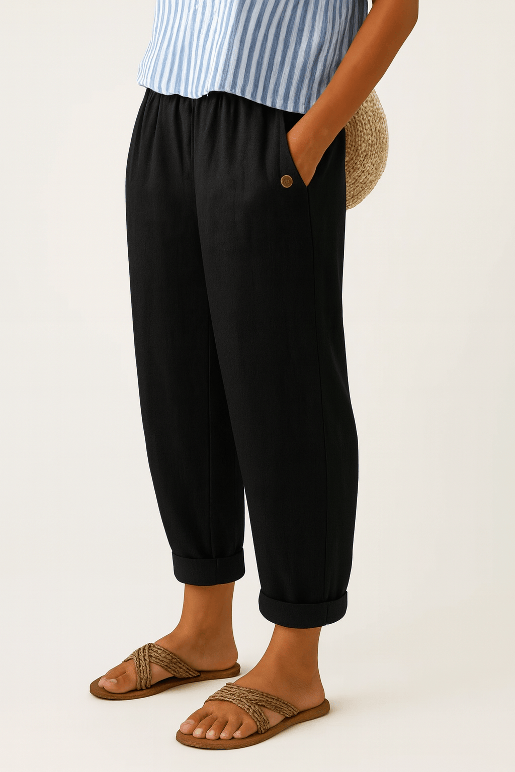 Homixa Camille women's elastic-waist trousers, stylish and comfortable casual pants with a relaxed fit, suitable for everyday wear.