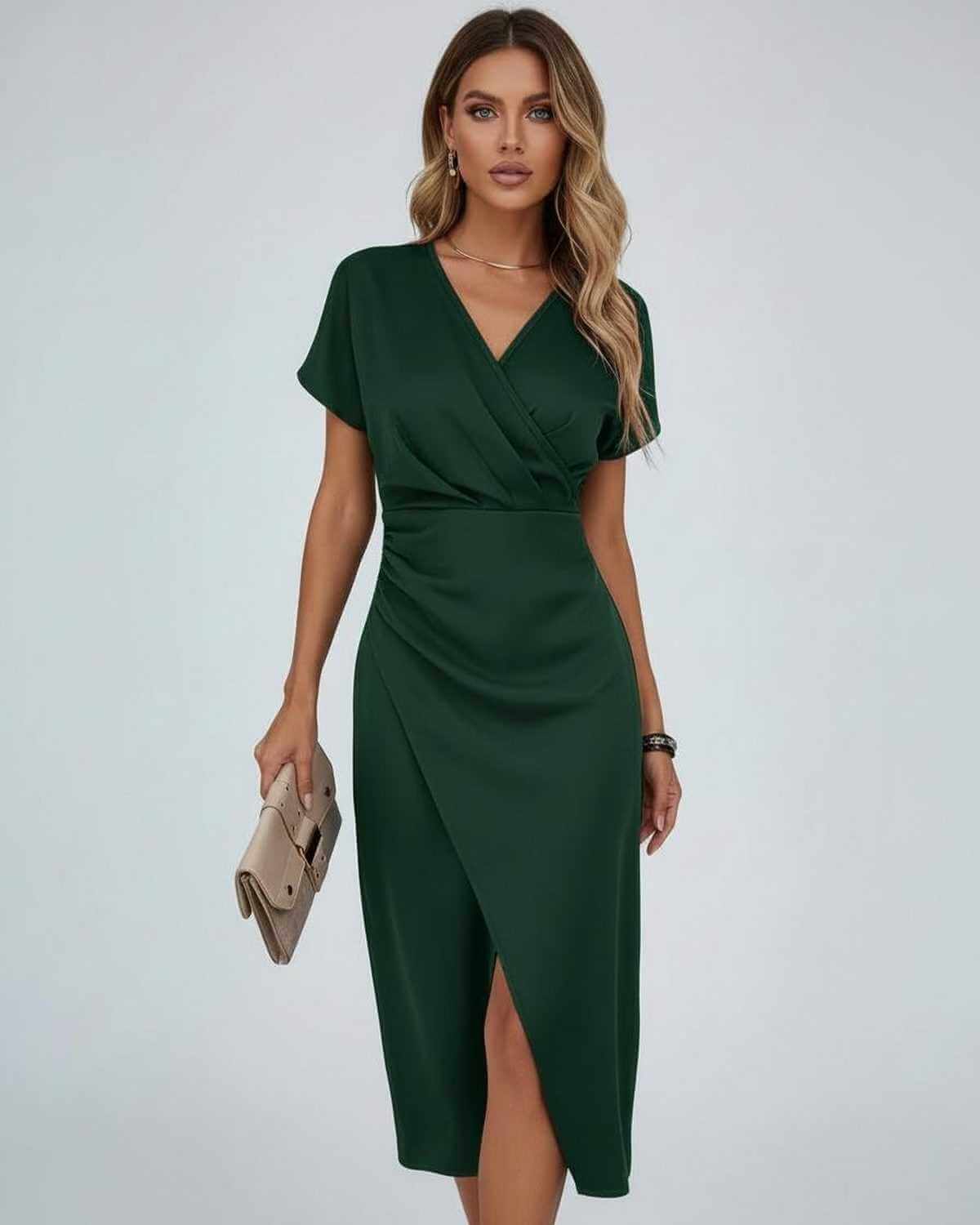 Homixa Clara women's wrap-waist midi dress with a flowy silhouette and elegant design, perfect for casual or semi-formal occasions.