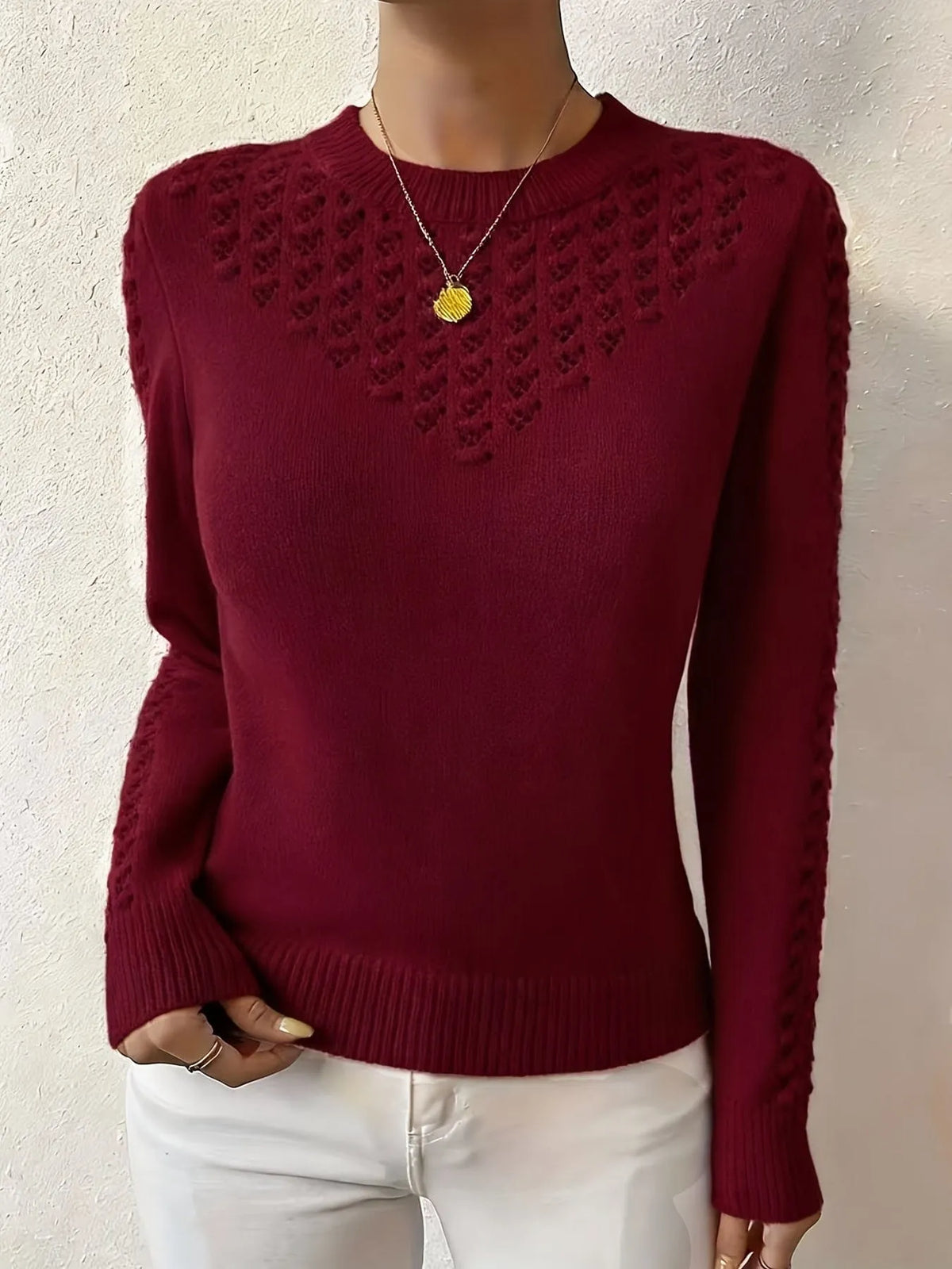 Homixa women's crew neck sweater with a tailored fit, featuring soft knit fabric and classic design for casual style.