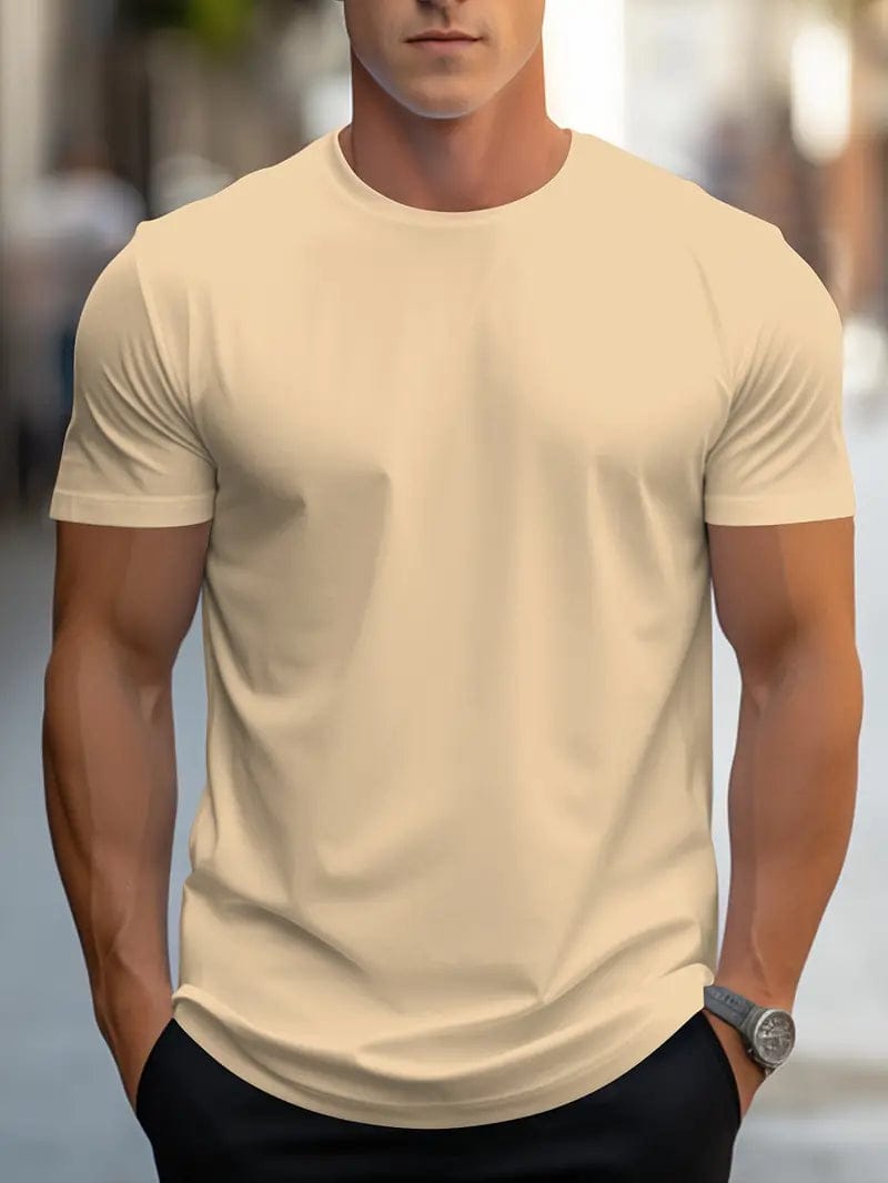 Homixa Eli men's slim-fit crew-neck T-shirt displayed on a model, showcasing a casual and modern men's T-shirt style.