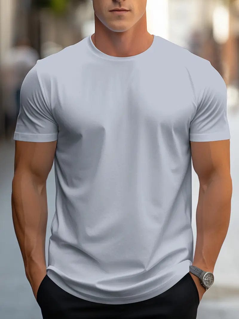 Homixa Eli men's slim-fit crew-neck T-shirt in soft fabric, shown in a neutral color with a fitted design.