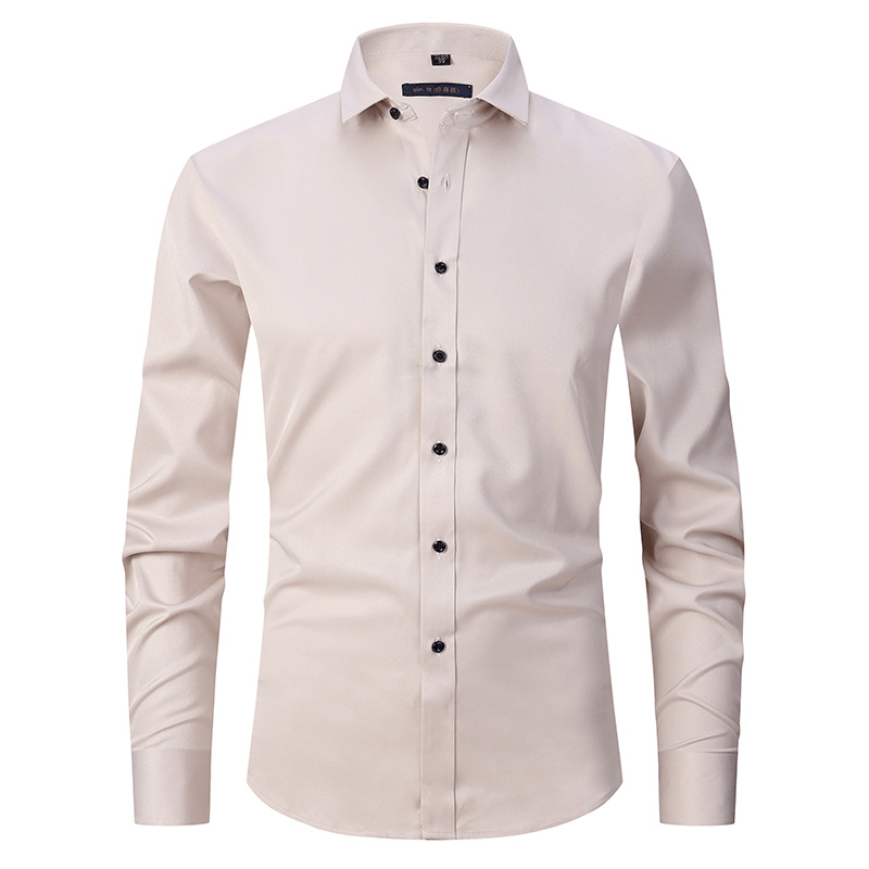 Homixa men's long-sleeve dress shirt in light blue with button-down collar, displayed on a hanger.