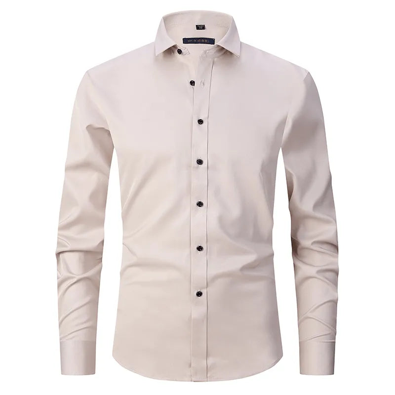 Homixa men's long-sleeve dress shirt with a classic collar and button-front design, in a light blue fabric.