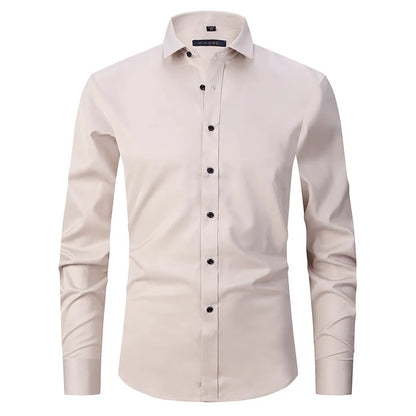 Homixa men's long-sleeve dress shirt with a classic collar and button-front design, in a light blue fabric.
