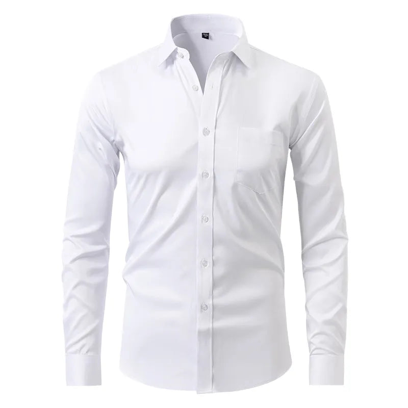 Homixa men's long-sleeve dress shirt in a classic design, featuring a collar and button-front, ideal for formal or office wear.