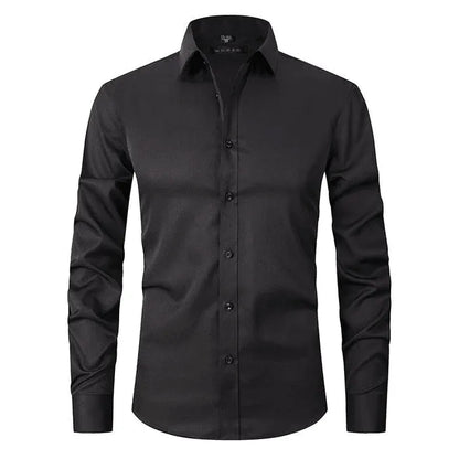 Homixa men's long-sleeve dress shirt in light blue, featuring a classic collar and button-up front, suitable for formal wear.