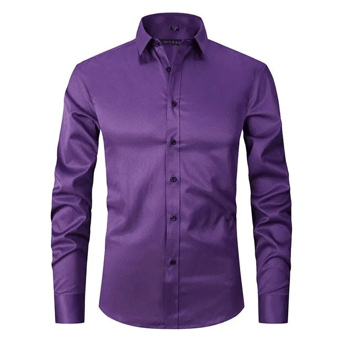 Homixa men's long-sleeve dress shirt in light blue with button-down collar, stylish and formal for men's clothing.