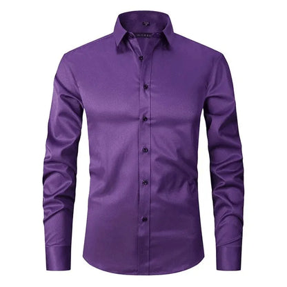 Homixa men's long-sleeve dress shirt in light blue with button-down collar, stylish and formal for men's clothing.