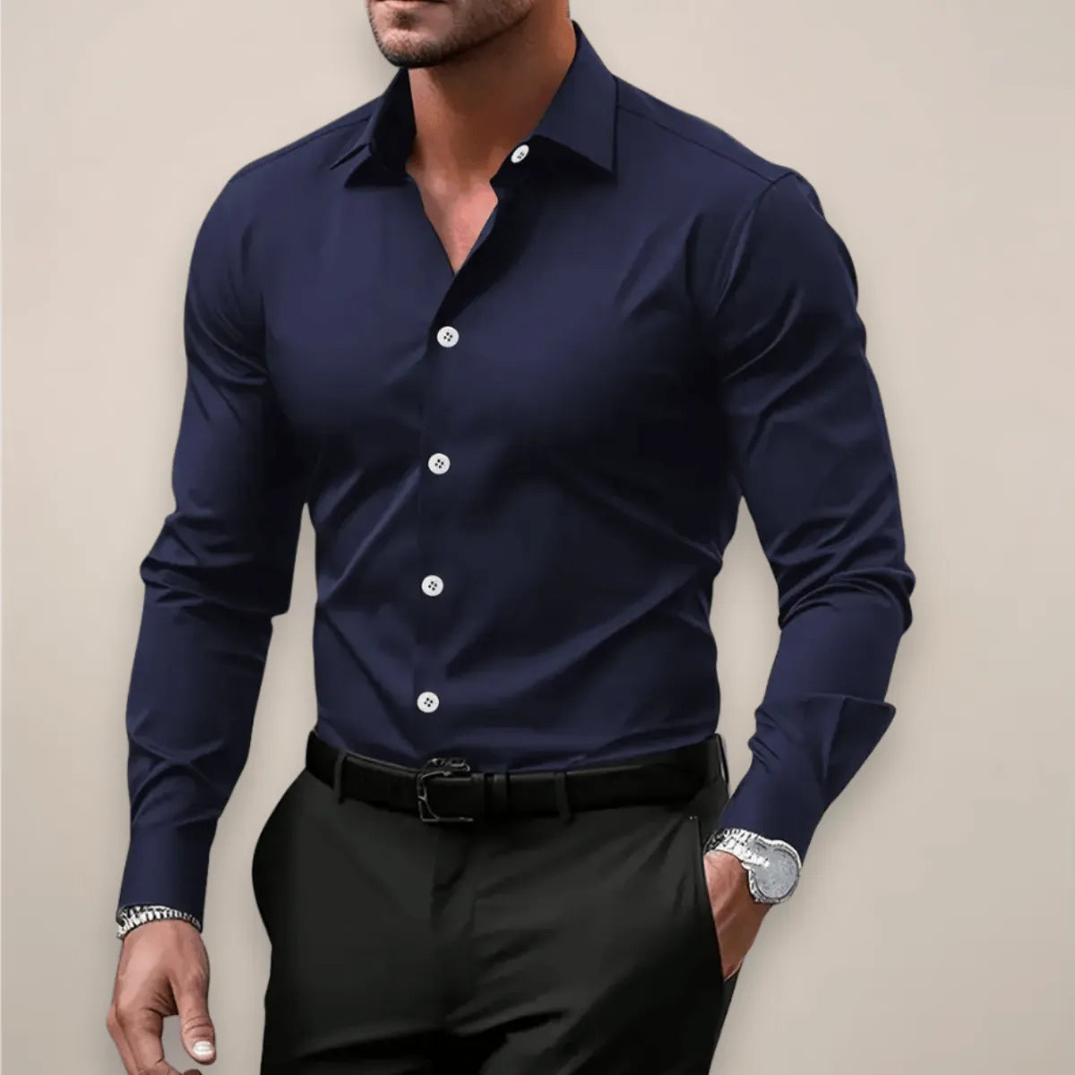 Homixa men's long-sleeve notch-collar shirt with a classic design, featuring a button-up front and tailored fit.