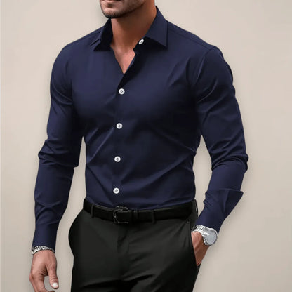 Homixa men's long-sleeve notch-collar shirt with a classic design, featuring a button-up front and tailored fit.