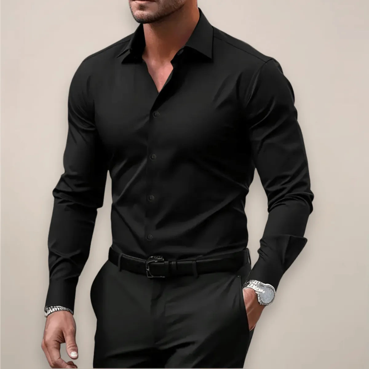 Homixa men's long-sleeve notch-collar shirt featuring a classic design, tailored fit, and button-front style.