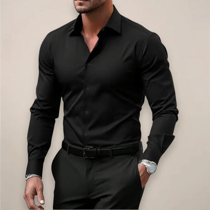 Homixa men's long-sleeve notch-collar shirt featuring a classic design, tailored fit, and button-front style.