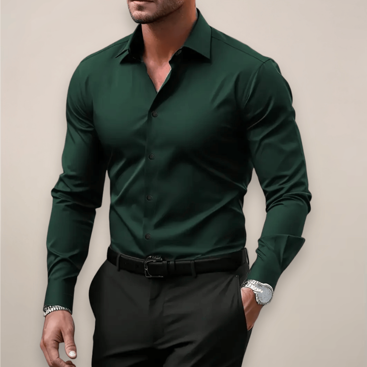 Lavana men's long-sleeve shirt with a classic notched collar, suitable for casual or formal occasions, in a versatile design.
