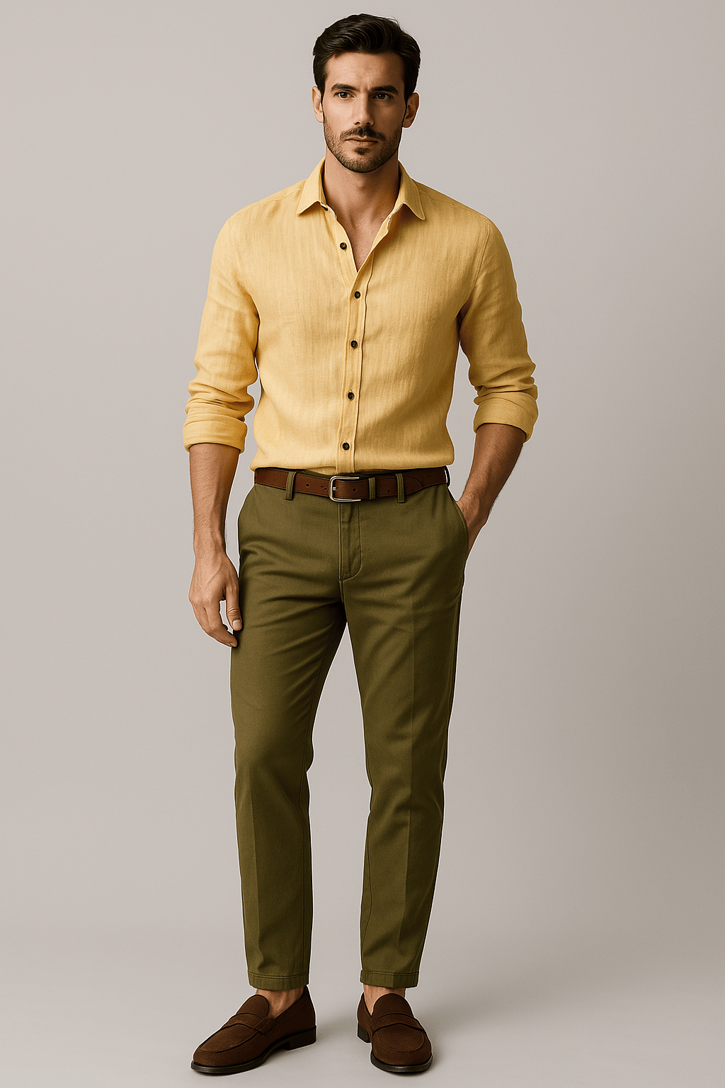 Lavana men's long sleeve linen vintage button-up shirt, perfect for smart-casual events, shown in a relaxed fit with a classic collar.
