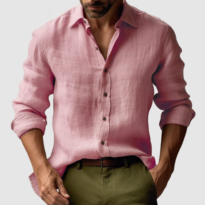 Lavana men's vintage linen button-up long sleeve shirt ideal for smart-casual events, displayed in a stylish fit and fabric.