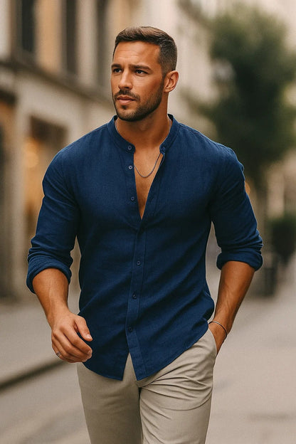 Men's 3/4 sleeve shirt by Lavana, stylish cotton blend long-sleeve shirt perfect for everyday casual wear.
