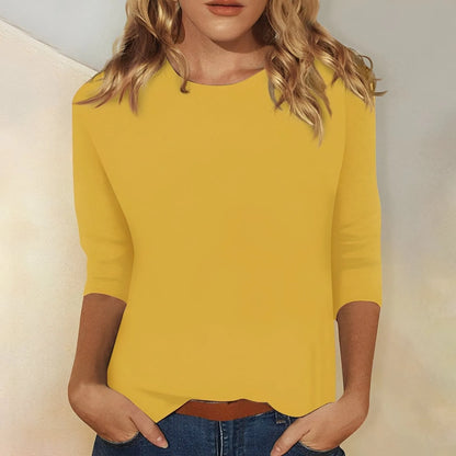 Homixa women's three-quarter-sleeve crew-neck top in soft fabric, stylish and comfortable for casual wear.