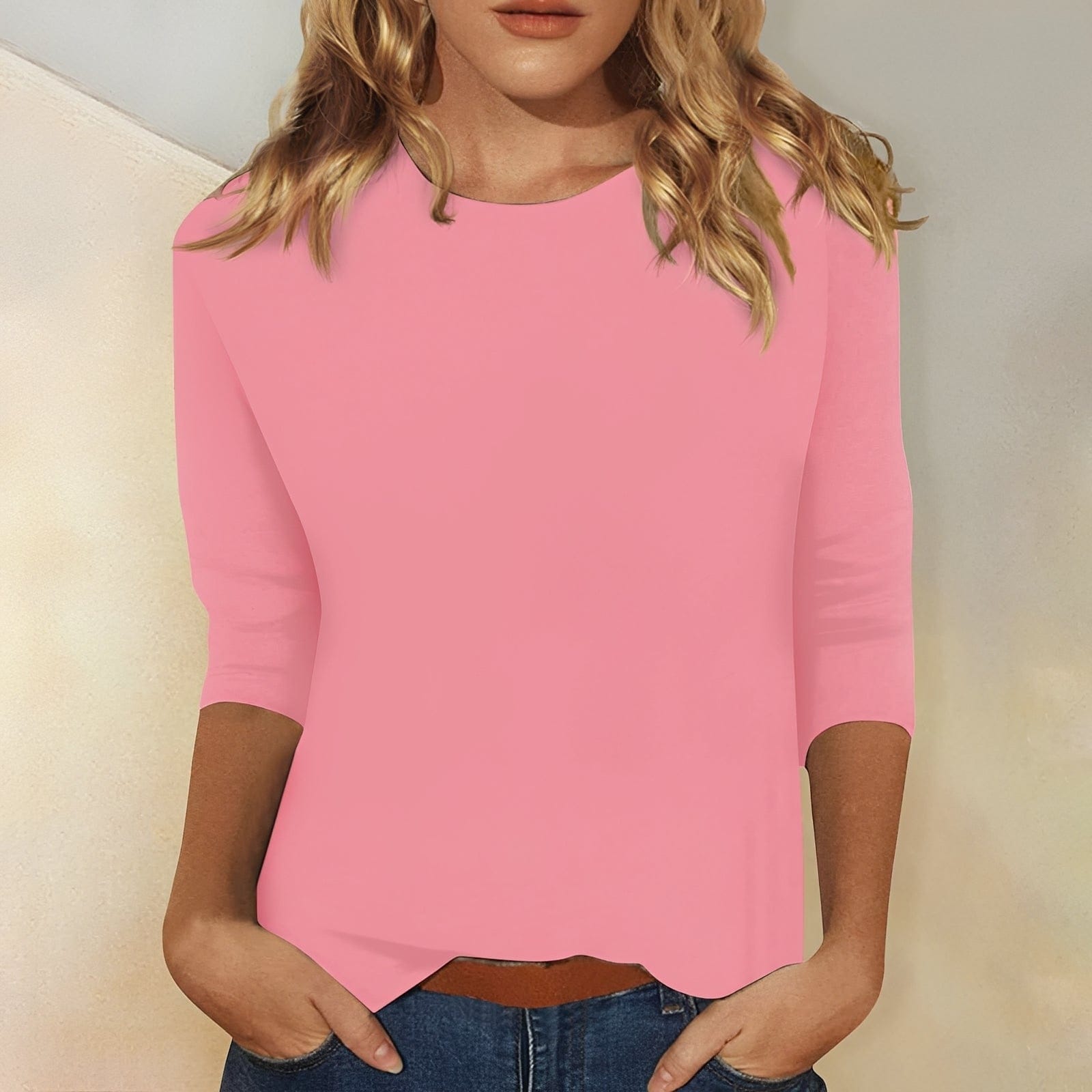 Bequemer Damen Baumwollshirt mit 3/4-Ärmeln, geeignet für Alltag und Freizeit, von Mainz-Mode.