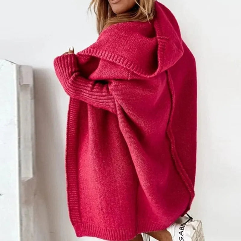 Homixa oversized knit cardigan for women with hood, featuring a cozy, relaxed fit and soft knit fabric.