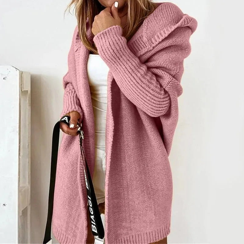 Homixa women's oversized knit cardigan with hood, soft and cozy, perfect for casual and layered fall outfits.