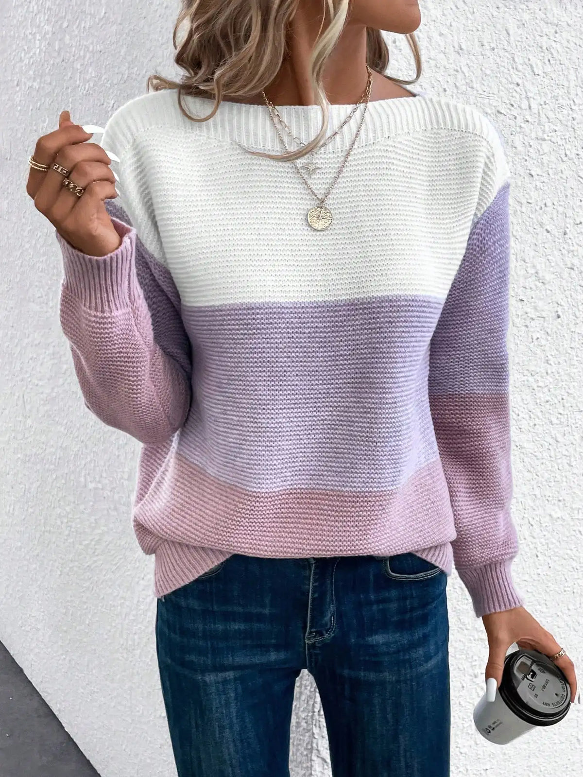 Homixa women's knit sweater with relaxed fit and crew neck, soft and cozy for casual wear.