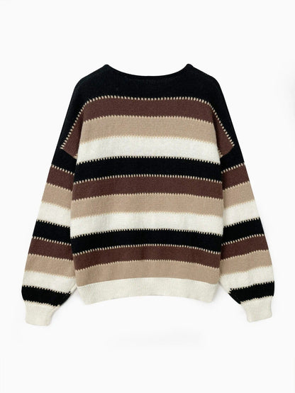Homixa women's knit sweater with striped design and relaxed fit, shown in a cozy, stylish fit perfect for casual wear.