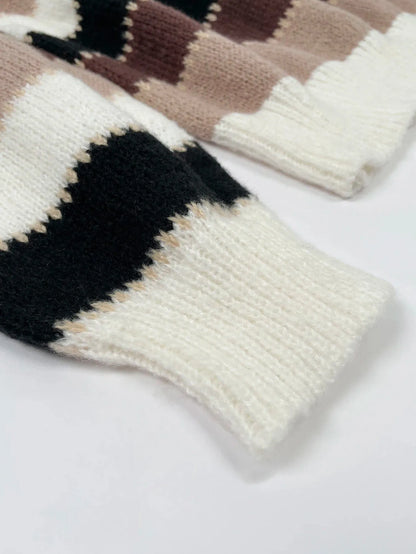 Homixa women's knit sweater with striped design and relaxed fit, featuring soft, cozy fabric for comfortable casual wear.
