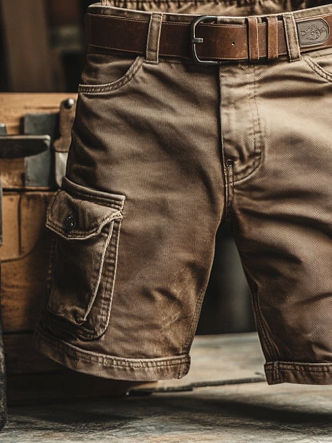 Homixa Logan men's multi-pocket cargo pants showing side and back view with multiple functional pockets and durable fabric