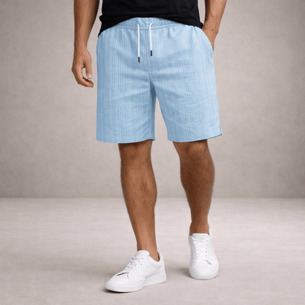 Homixa Luca men's drawstring summer shorts shown with lightweight fabric, casual fit, and adjustable waistband.