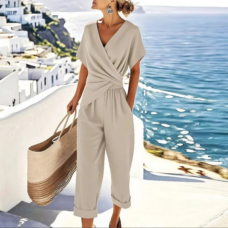 Homixa Marina women's wrap-front two-piece matching set featuring a stylish top and matching pants, perfect for casual wear.