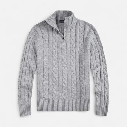 Homixa men's cable-knit half-zip sweater in navy, featuring a textured knit pattern and a classic collar for casual style.