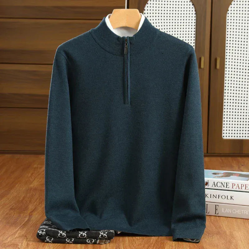 Lavana men's half-zip mock neck sweater, smart casual cardigan with a zipper and ribbed collar, suitable for stylish everyday wear.