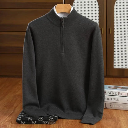 Homixa men's half-zip mock-neck sweater in knit fabric, featuring a collar and zipper detail, suitable for casual and layered wear.