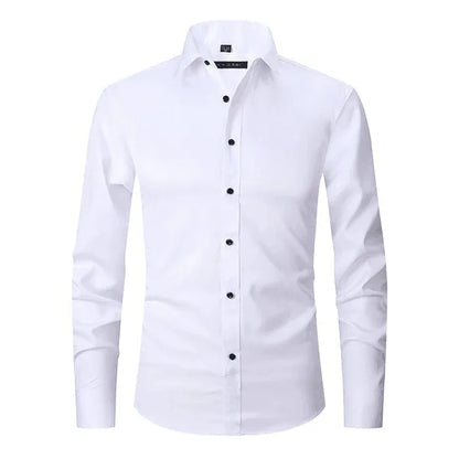 Homixa men's long-sleeve dress shirt in light blue, showing a tailored fit and classic collar design.