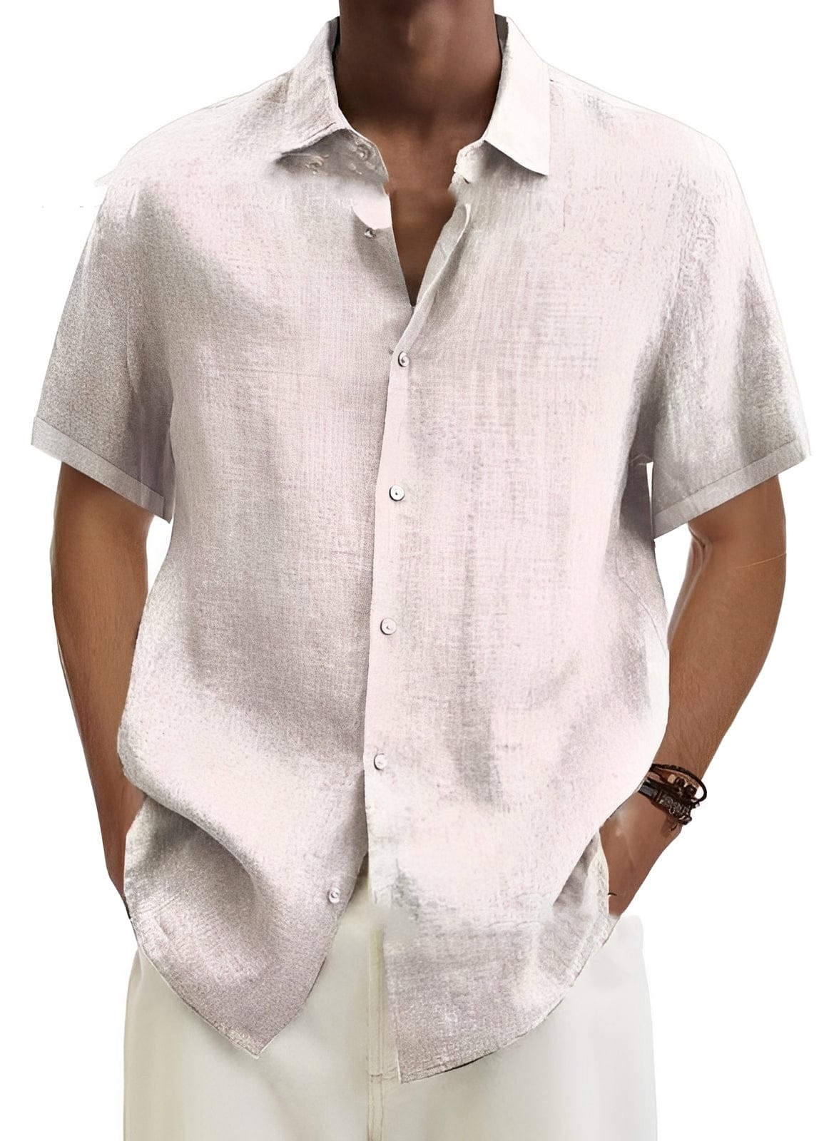 Homixa men's relaxed short-sleeve button-up shirt hanging on a wooden hanger, casual men's clothing, breathable fabric, stylish design