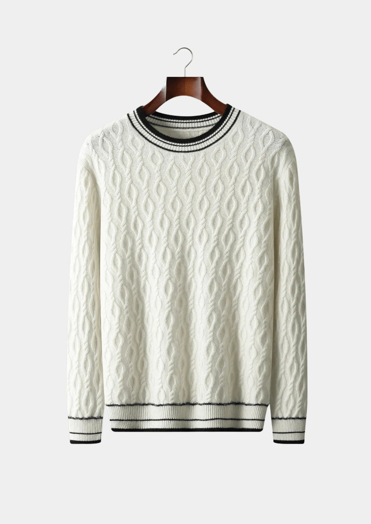 Homixa men's striped-trim crew-neck sweater featuring a classic design, with visible stripes and ribbed collar and cuffs.